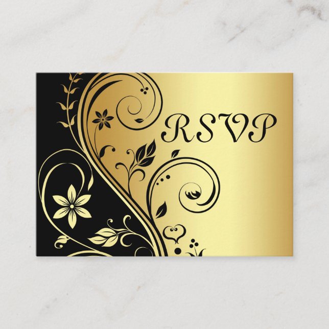 Recepción Elegante tarjeta RSVP de desplazamiento floral dor (Anverso)