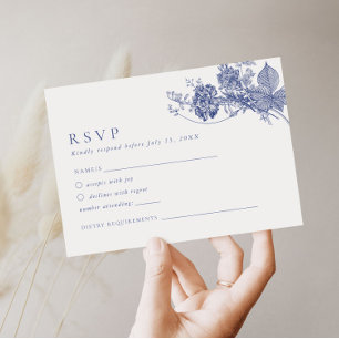 Recepción Elegante Tarjeta RSVP de Floral Azul Francesa Toil
