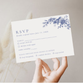 Recepción Elegante Tarjeta RSVP de Floral Azul Francesa Toil