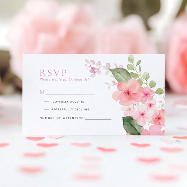 Recepción Elegante tarjeta RSVP de flores rosadas de Sakura  (Subido por el creador)