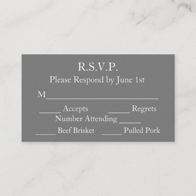 Recepción Elegante tarjeta RSVP de matrimonio formal gris y  (Anverso)