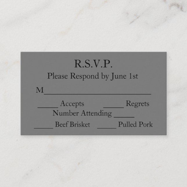 Recepción Elegante tarjeta RSVP de matrimonio formal negro y (Anverso)