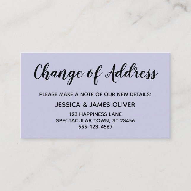 Recepción Elegante y mínimo cambio de la tarjeta Lavender de (Anverso)