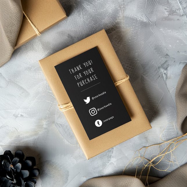 Recepción Enlaces sociales, tarjeta de inserción de pedido e (White on black fun text social media enclosure card to say thank you to your customers)