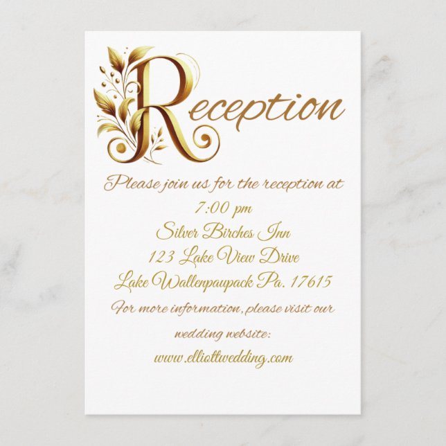 Recepción Fancy Gold R Boda Tarjeta de Alojamiento (Anverso)