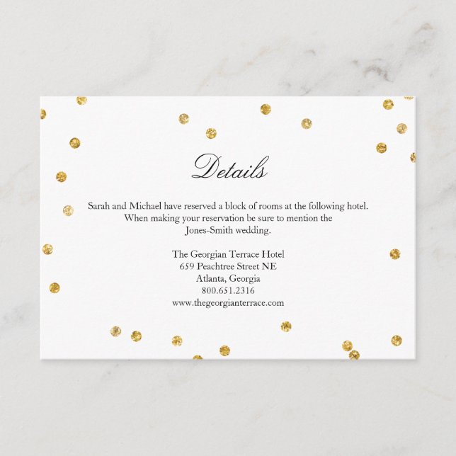 Recepción Faux Gold Sparkle Confetti Boda tarjeta de detalle (Anverso)