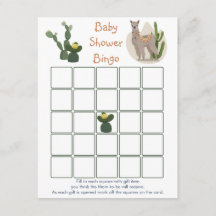 Fiesta Llama Cactus Baby Bingo Game Tarjeta de Gab