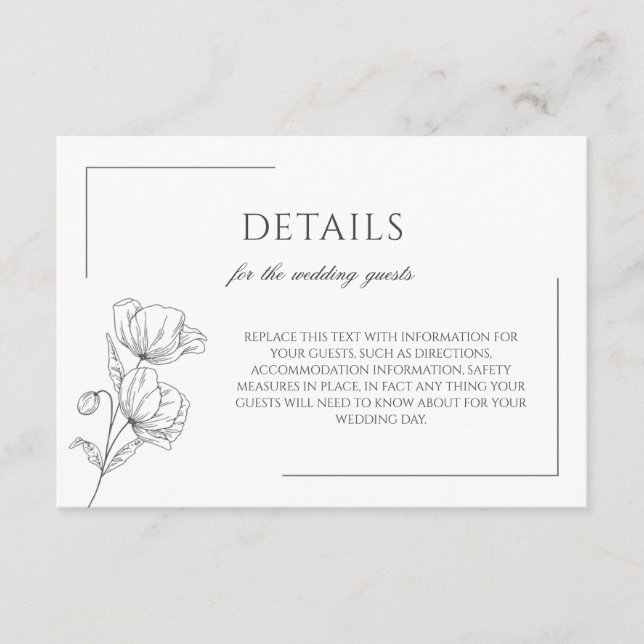 Recepción Flor de amapola elegante moda boda tarjeta de gabi (Anverso)