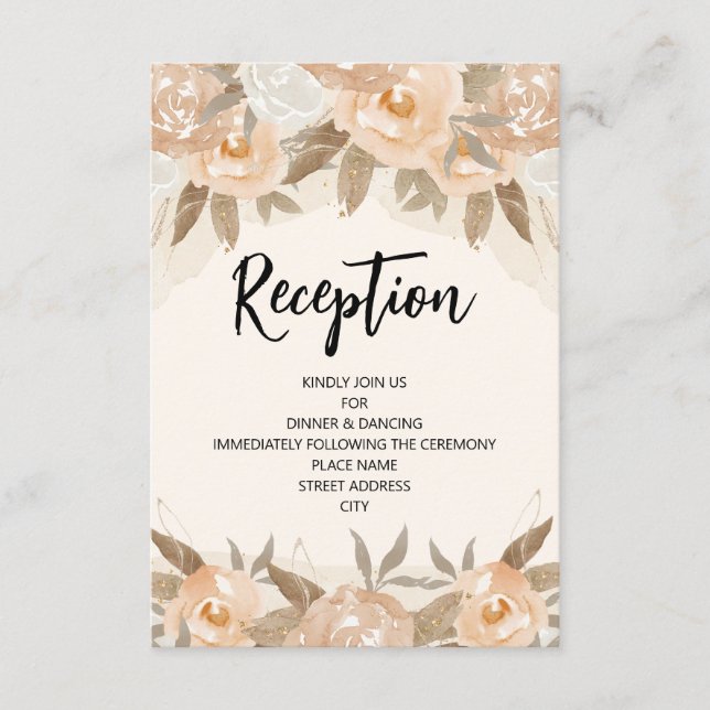 Recepción Floral Acuarela Rústica de Durazno (Anverso)