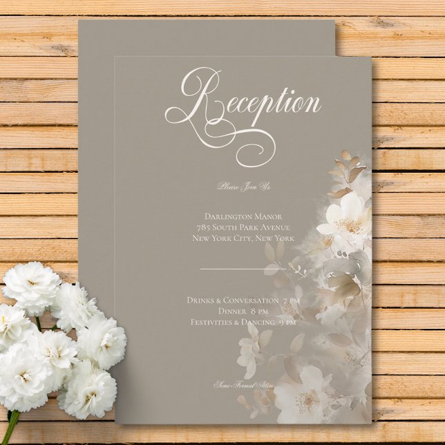 Recepción floral beige neutra etérea romántica (Romantic Ethereal Neutral Beige Floral Reception Enclosure Card)