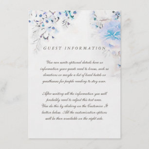 Recepción Floral Boho Boda azul claro fresco Tarjeta de inse