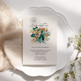 Recepción floral de acuarela en azul verdoso y dor