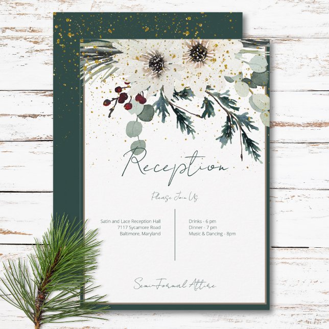 Recepción floral de invierno de Berries rústicas (Rustic Berries Winter Floral Reception Enclosure Card)