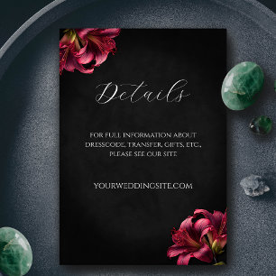 Recepción Floral Lily Dark Tarjeta de Gabinete Boda Gótica