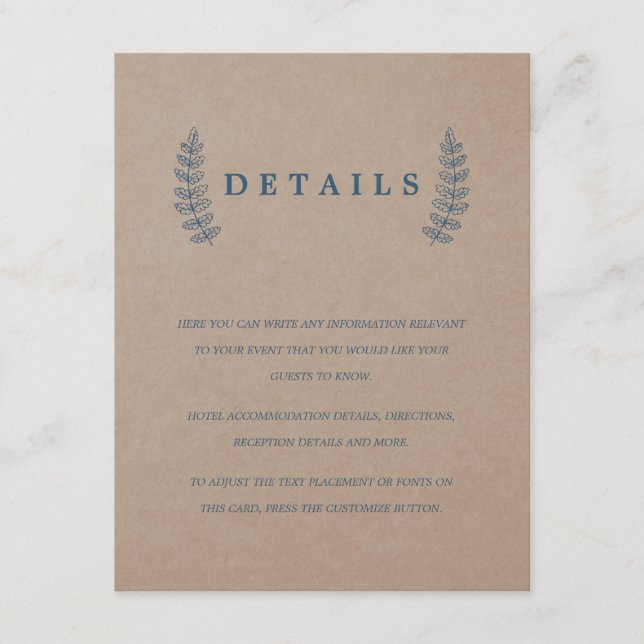 Recepción Floral rústica | Tarjeta de detalles del Boda Faux (Anverso)