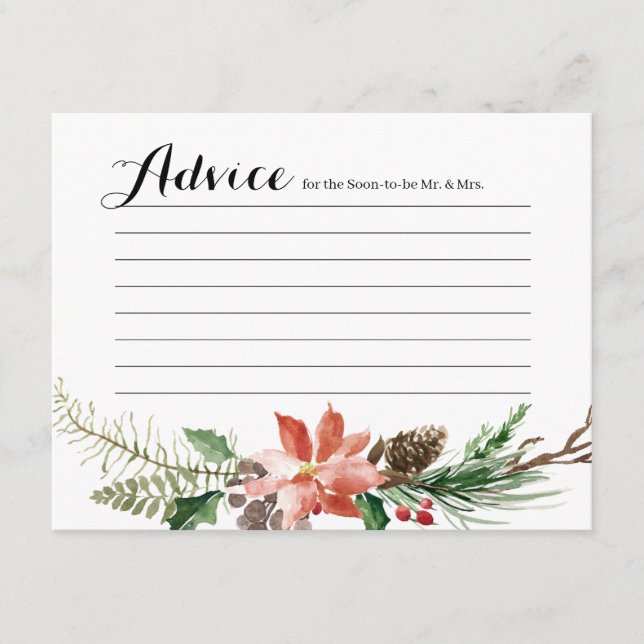 Recepción Floral Winter Shower Tarjeta de consejo moderno (Anverso)