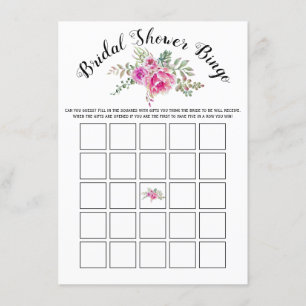 Recepción Flores color de agua rosa tarjeta de juego bingo d