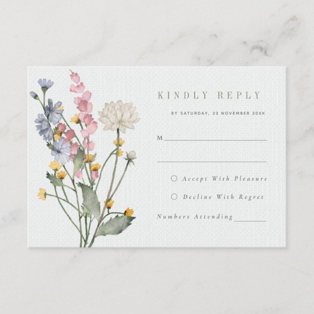 Recepción Flores de prado romántico Boda Tarjeta RSVP (Anverso)