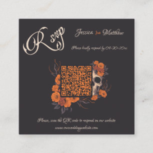 Recepción Flores naranjas Elegante Tarjeta RSVP de código QR