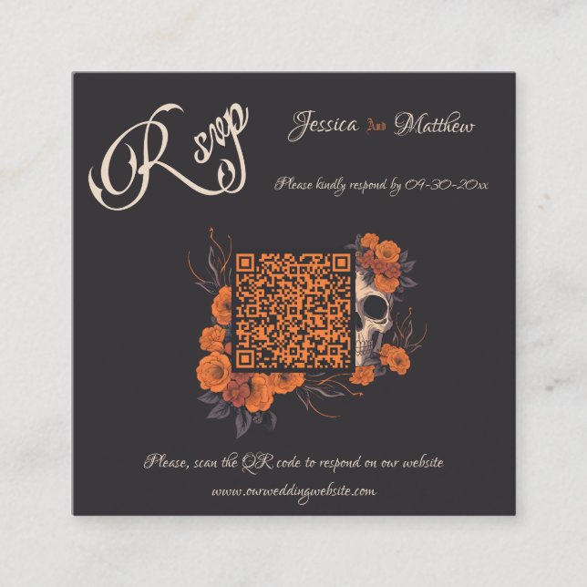 Recepción Flores naranjas Elegante Tarjeta RSVP de código QR (Anverso)