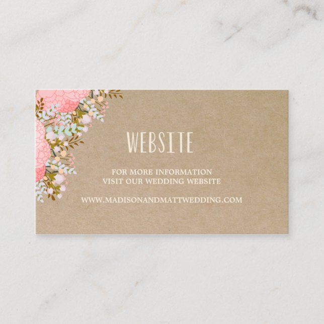 Recepción Flores Rústicas | Tarjeta de sitio web de boda (Anverso)