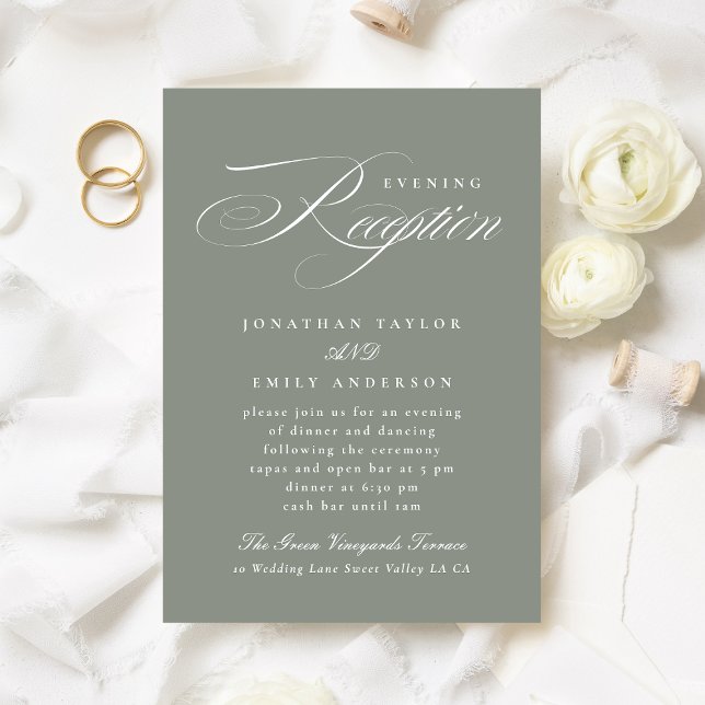 Recepción formal de boda de caligrafía verde gris (Subido por el creador)