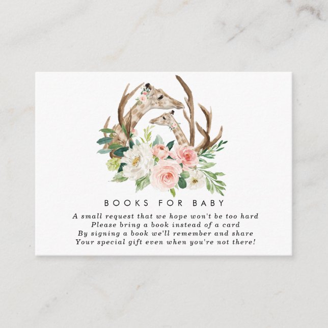 Recepción girafes florales libros para tarjeta de solicitud  (Anverso)