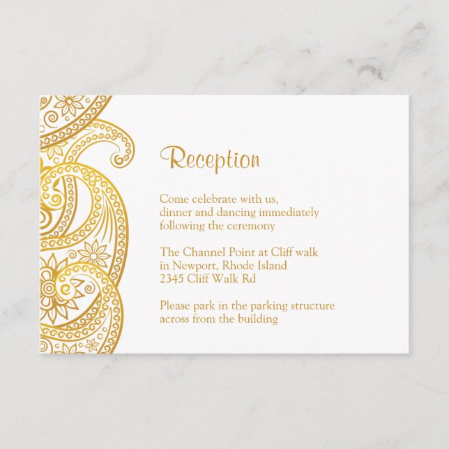 Recepción Gold Paisley, Boda indio tradicional (Anverso)