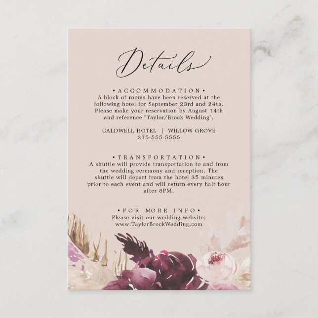 Recepción Grado Boho Pampas | Tarjeta de inscripción para de (Anverso)