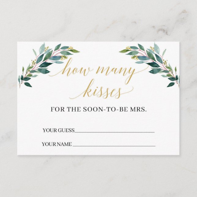 Recepción Greenery eucalipto Cuántos besos de juego Tarjeta (Anverso)