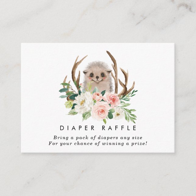 Recepción hedgehog floral Diaper Raffle tarjeta de gabinete (Anverso)