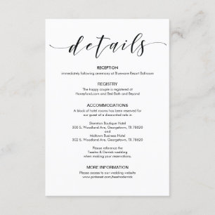 Recepción Hermosa tarjeta de gabinete de detalles de boda el