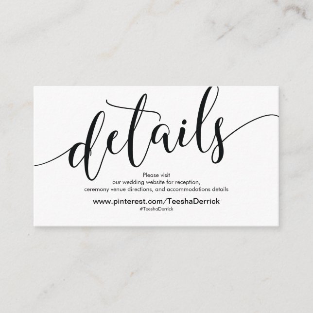 Recepción Hermosa tarjeta de gabinete de detalles del sitio  (Anverso)