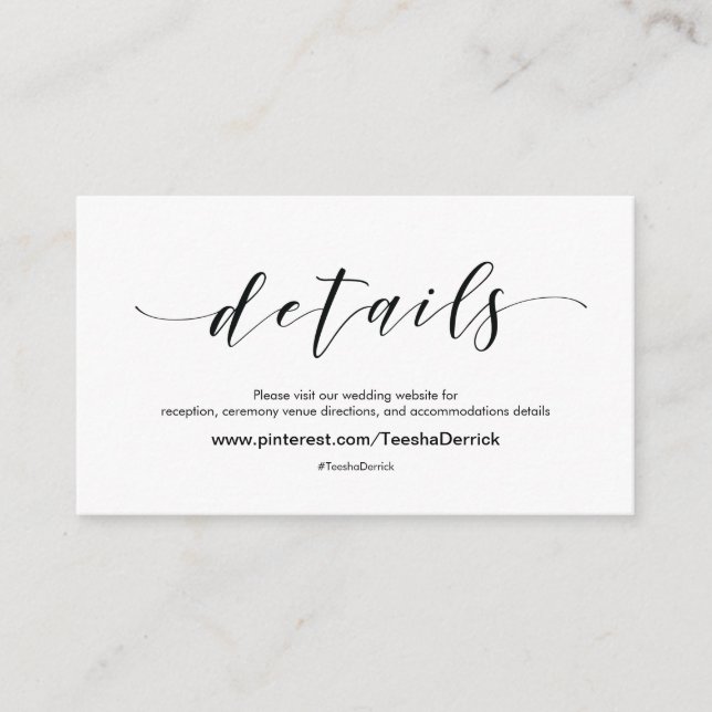 Recepción Hermosa tarjeta de gabinete de detalles del sitio  (Anverso)