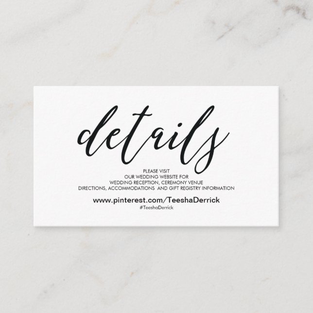 Recepción Hermosa tarjeta de gabinete de detalles del sitio  (Anverso)