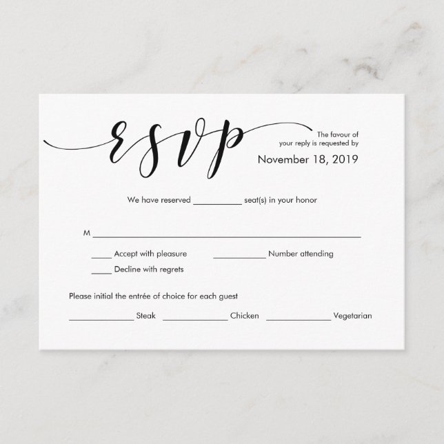Recepción Hermosa tarjeta de gabinete RSVP de boda elegante (Anverso)