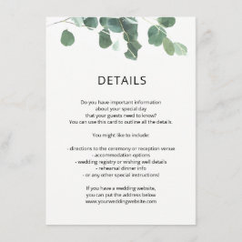 Recepción Hoja de color boda detalles tarjeta de información