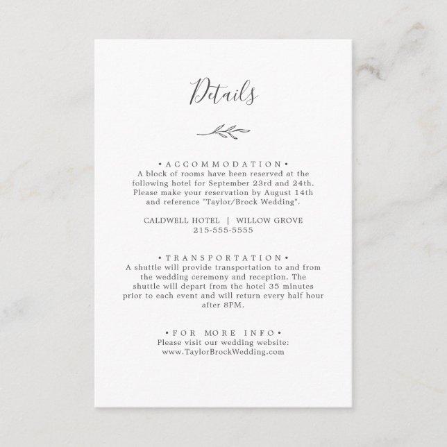 Recepción Hoja mínima | Tarjeta de envoltorio de detalles gr (Anverso)