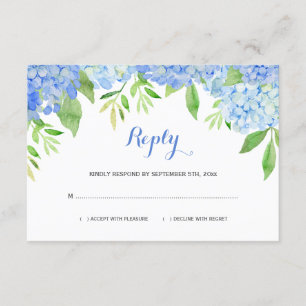 Recepción Hydrangeas Acuarela Azules Tarjeta de Respuesta Bo