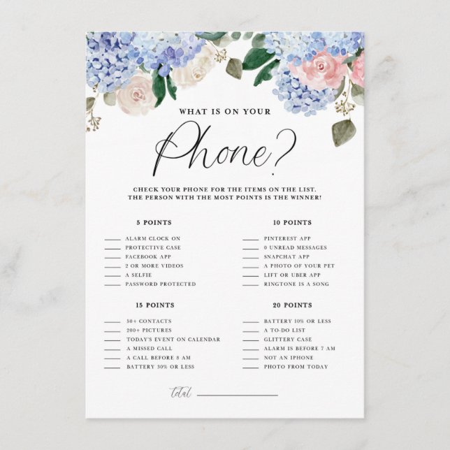 Recepción Hydrangeas azules ¿Qué hay en tu tarjeta de juego  (Anverso)