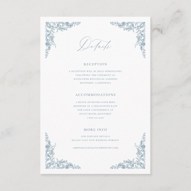 Recepción Información del Boda de la tarjeta de cierre Dusty (Anverso)