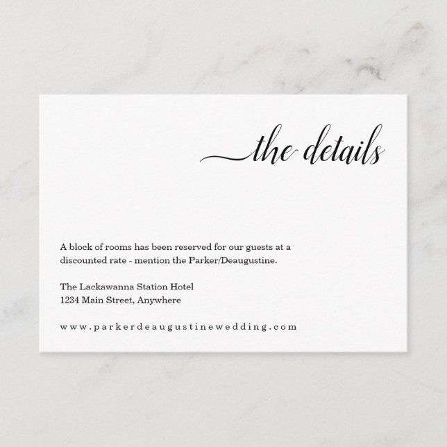 Recepción Información minimalista / Detalles Tarjeta de Gabi (Anverso)