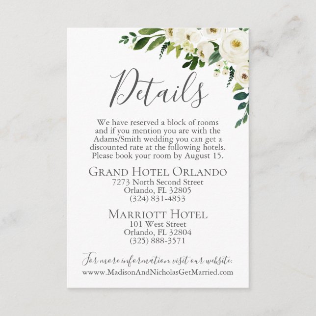 Recepción Inserción de la tarjeta de detalles del Boda de ve (Anverso)