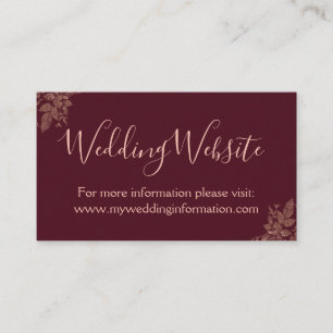 Recepción Inserción de tarjeta web Rosa Gold y Burgundy Boda
