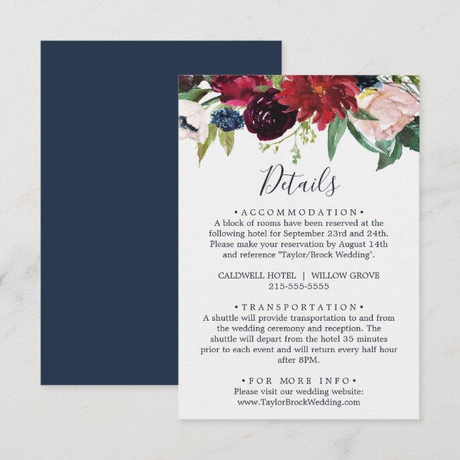 Recepción Jardín de otoño | Tarjeta de inscripción de detall (Anverso / Reverso)