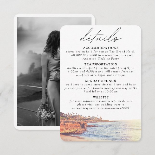 Recepción La Jolla Boda Detalles de la Tarjeta de Gabinete (Anverso / Reverso)