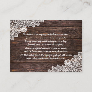 Recepción Lace de madera Pantalla de ducha de novia tarjeta 