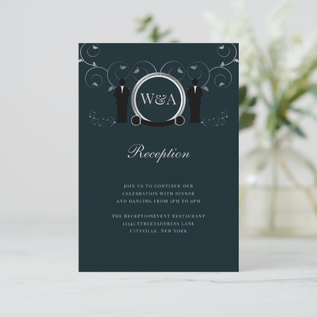 Recepción LGBTQ de Monograma Azul Boda Plata para  (Anverso de pie)