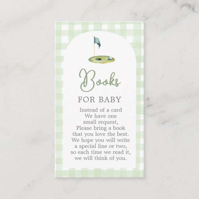 Recepción Libros de baby shower de golf para tarjeta de bebé (Anverso)
