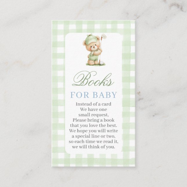 Recepción Libros de baby shower de golf para tarjeta de bebé (Anverso)